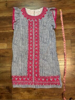THML Navy Stripe Dress with Hot Pink Embroidery size small